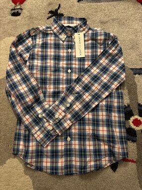 Janie and Jack Blue White Red Plaid Button-Down Shirt